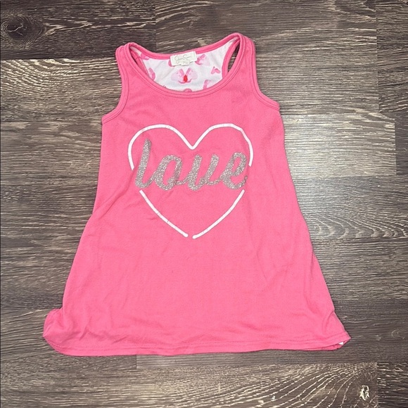 Girls pink tank top with love & heart on the front size 6 - Picture 1 of 4